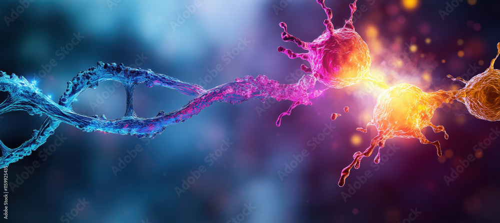 Poster a colorful representation of neurons connected by synapses, highlighting the beauty of neural networ
