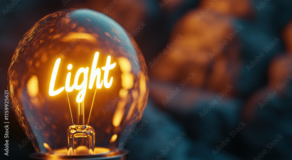 Poster a glowing light bulb with the word 