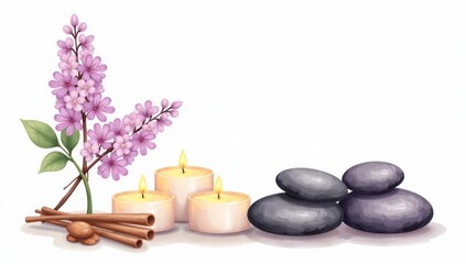 Spa Day and Relaxation Items. Perfect for wellness promotions, relaxation services or meditation and aromatherapy related materials