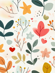Colorful floral illustration featuring vibrant leaves and flowers. Perfect for nature-themed designs, decor, and botanical inspiration. Elegant and artistic.