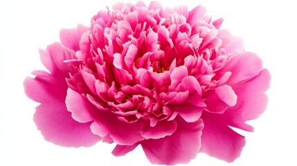 Fototapeta premium A close-up of a vibrant pink peony flower with its layers of petals, isolated white background, minimalistic art style