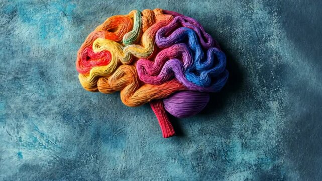 Creative representation of a colorful brain on a textured background highlighting artistic expression and imagination