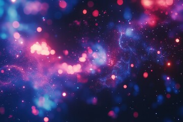 Fototapeta premium Abstract cosmic nebula with pink and blue glowing particles. (1)