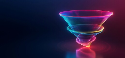 Colorful neon abstract funnel swirls on dark background.
