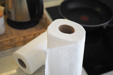 Essential Kitchen Items Paper Towels Conveniently Placed on Countertop