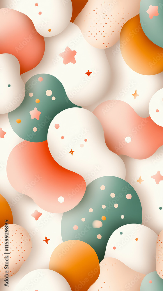 Poster discover vibrant abstract art featuring colorful organic shapes and playful patterns. enhance your s