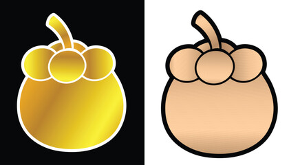 vector logo image of mangosteen fruit with a beautiful gold texture on a black and white background