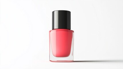 Close Up of Vibrant Pink Nail Polish Bottle on Pure White Background