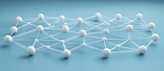 Abstract network of interconnected white spheres on a blue background. (2)