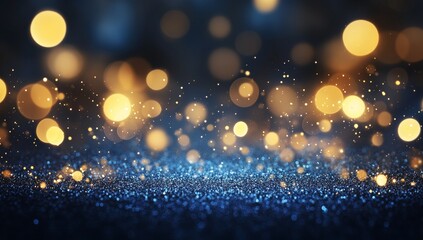 Obraz premium Abstract blue and gold glitter bokeh background.
