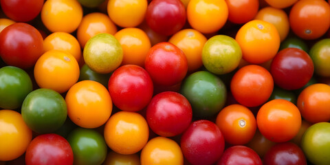 Vibrant Array of Multicolored Cherry Tomatoes in a Fresh Produce Display : Generative AI