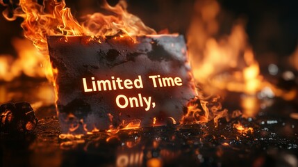 Limited time only urgent sale sign amidst flames retail environment dramatic viewpoint running out of deals