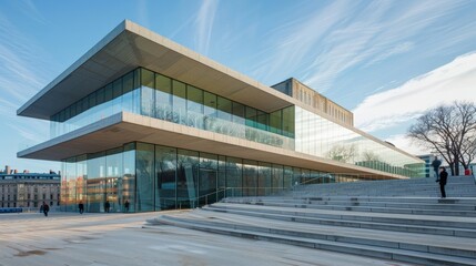 Obraz premium Modern museum design with clean lines and expansive glass facades
