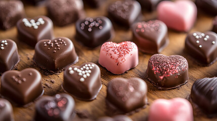 Assorted Heart Shaped Chocolate Candies for Valentine Day Celebrations and Romantic Events : Generative AI