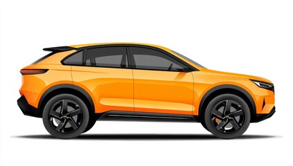 Orange compact SUV, side view, isolated on white background.