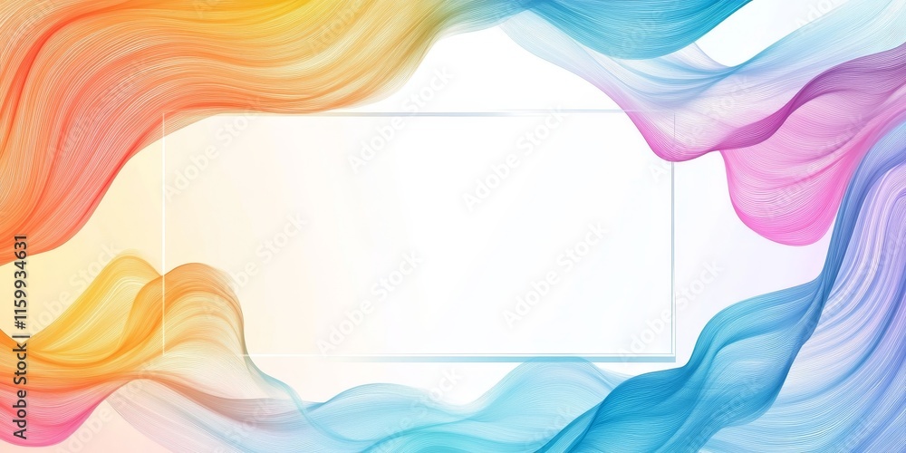 Poster colorful abstract wave background with central copy space.