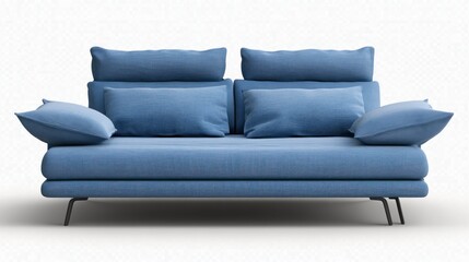 A modern blue sofa with plush cushions, designed for comfort and style in living spaces.