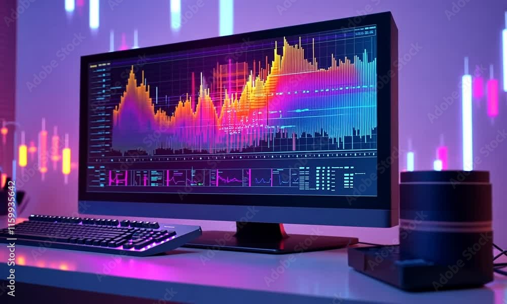 Aufkleber a vibrant data visualization on a computer screen illustrating trends.