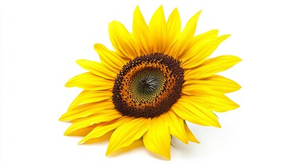 Fototapeta premium A detailed shot of a bright yellow sunflower with bold, dark brown center and large, vibrant petals
