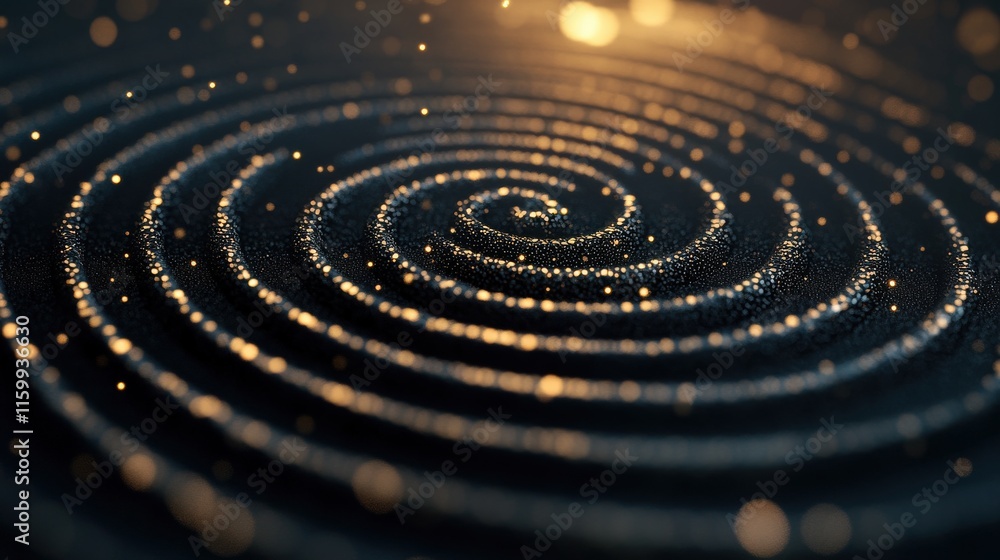 Aufkleber Captivating Close-Up of Spiral Patterns Created by Glittering Particles on a Dark Surface with Sparkling Highlights Radiating in a Warm Glow