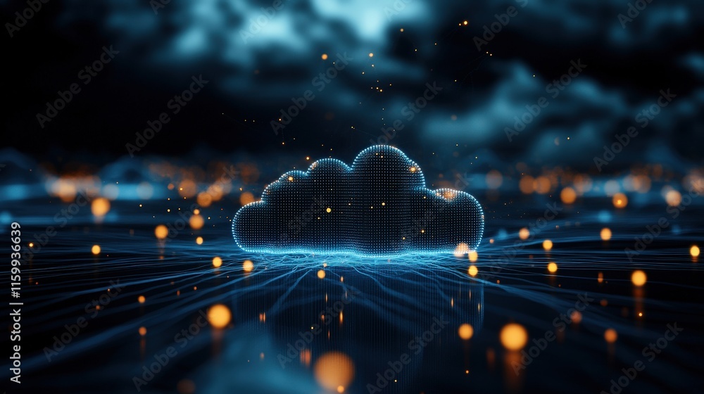 Leinwandbilder futuristic cloud technology concept with glowing particles and digital network connections, represen