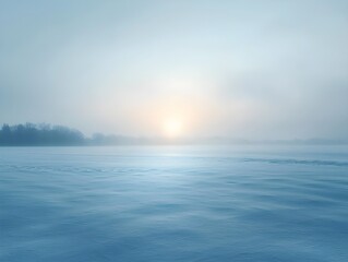 Obraz premium An abstract winter landscape with a blurred light blue background and snowy focus