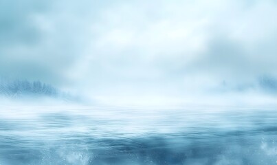 An abstract winter landscape with a blurred light blue background and snowy focus