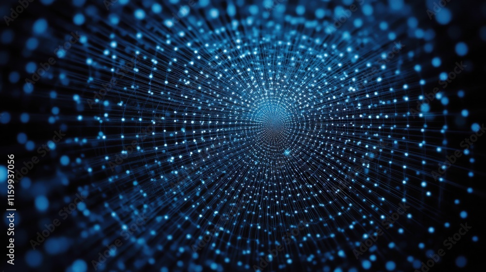 Leinwandbilder Abstract Digital Blue Background with Dots and Light Particles Creating a Sense of Depth and Movement in a Cosmic Style for Creative Projects or Presentations
