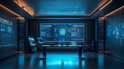 Futuristic Digital Interface in Minimalist Sci Fi Control Room