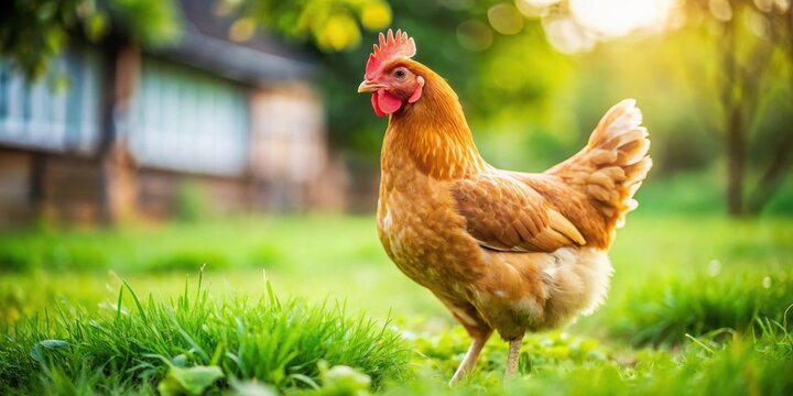 Happy Free Range Chicken Roaming in the Yard, poultry, farm life,  poultry