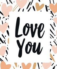 Obraz premium Heart Patterned Illustration with 'Love You' in Bold Typography