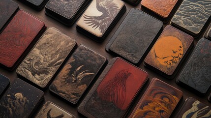 Collection of intricately designed notebooks.