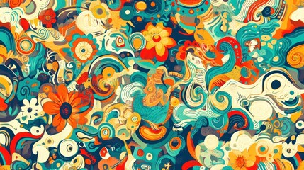 Fototapeta premium Colorful abstract swirl pattern with floral elements.
