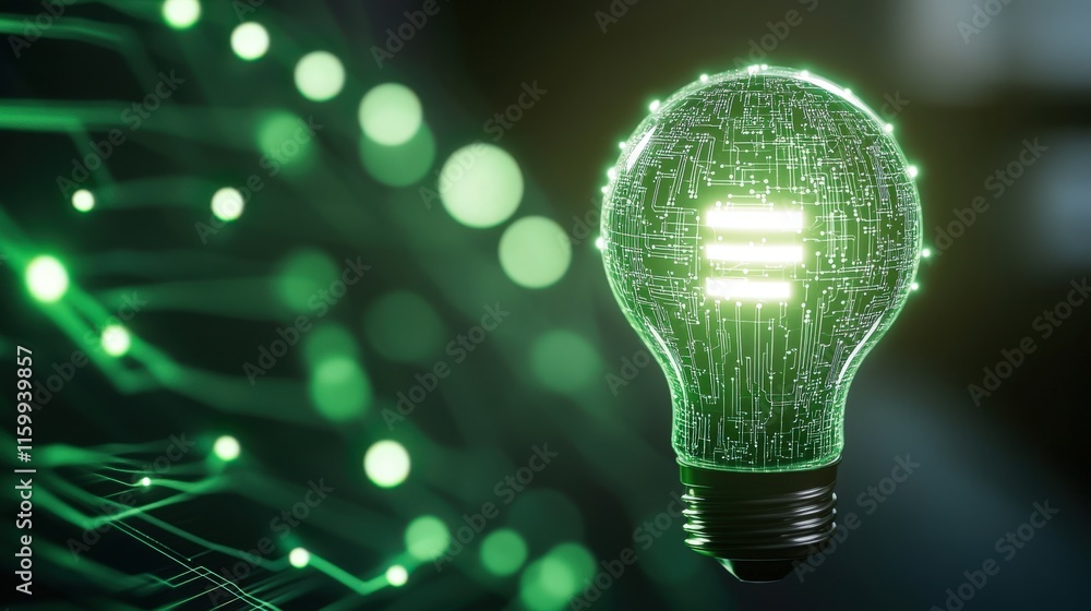 Aufkleber futuristic green light bulb with circuit pattern representing innovation, technology, and sustainabl