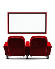 Cozy red cinema chairs facing a blank movie screen, ideal for a home theater or entertainment space setup.