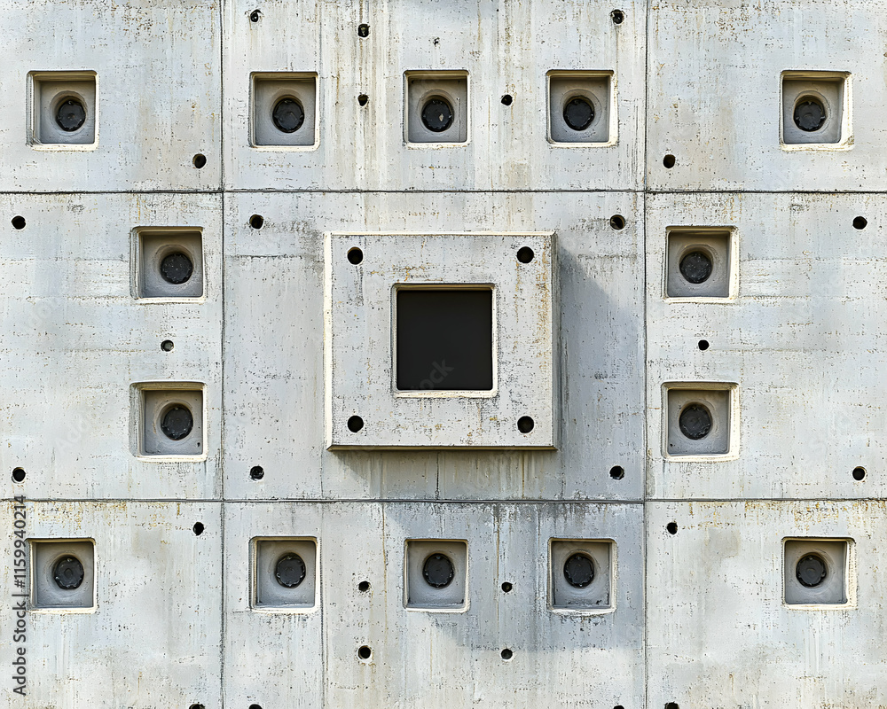 Aufkleber abstract concrete wall texture with geometric pattern of embedded square vents. ideal for architectu