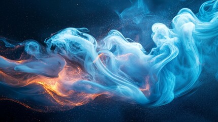 Dynamic swirling smoke in blue and orange hues
