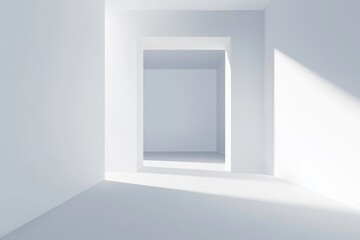 Sunlit minimalist white room interior architectural design.