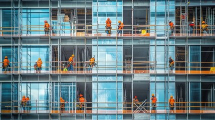 Obraz premium Construction workers on a building site.