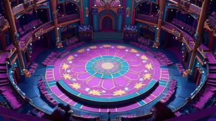 Obraz premium Colorful theater stage with seating and decor.