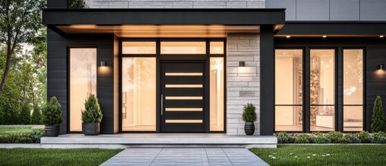 Modern House Fiberglass Front Entry Door, Single Door With One Sidelite