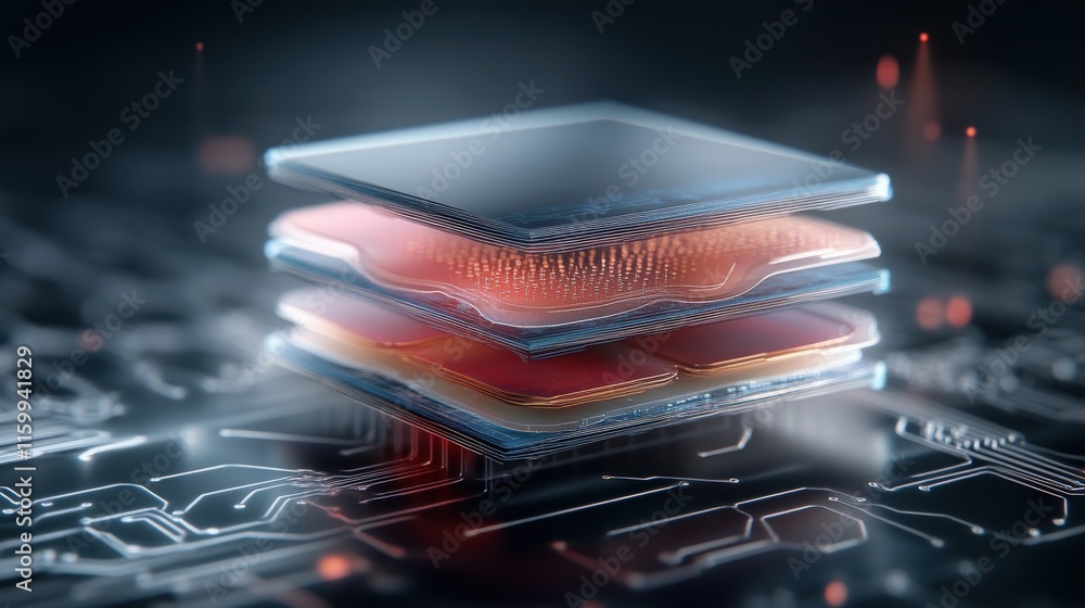 Leinwandbilder close-up view of layered microchip with circuitry, highlighting advanced technology and innovation i