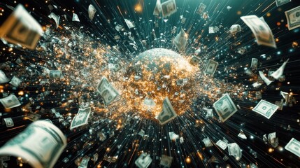 Exploding money sphere, global finance.