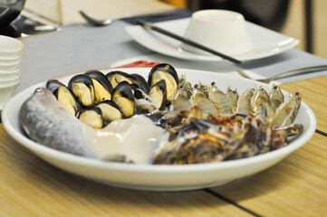 raw crab , raw shrimp , raw fish and raw shell