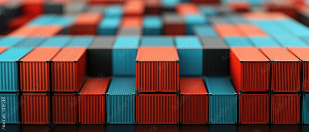 Poster supply chain management logistics technology. colorful stacked blocks in red and blue create a vibra