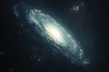 Fototapeta premium Spiral galaxy in deep space with bright core and swirling arms. (12)