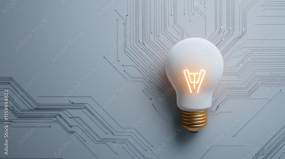 Poster glowing light bulb with circuit pattern background, symbolizing innovation and technology