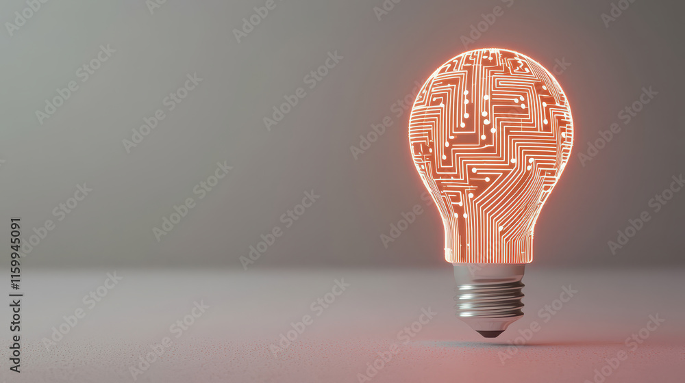 Poster glowing light bulb with circuit pattern, symbolizing innovation and technology