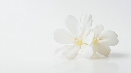 Obraz premium A detailed shot of a soft white jasmine flower with delicate petals and a gentle fragrance, isolated white background, minimalistic art style