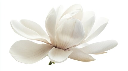 A detailed shot of a soft white magnolia with its large, smooth petals and subtle color, isolated white background